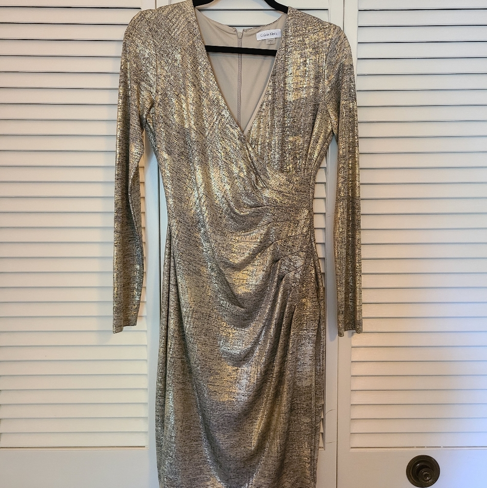 Calvin Klein gold long sleeved dress, size 2
